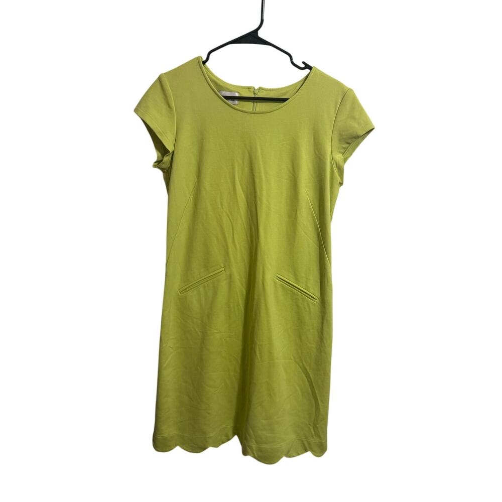 Sara Campbell Scallop Hem Chartreuse Short Sleeve Preppy Spring Dress Medium NWT